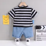 2pcs Toddler Boy Shark Stripe Print Cotton Short-sleeve Tee and Denim Shorts Set  image 2
