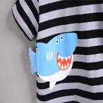 2pcs Toddler Boy Shark Stripe Print Cotton Short-sleeve Tee and Denim Shorts Set  image 3