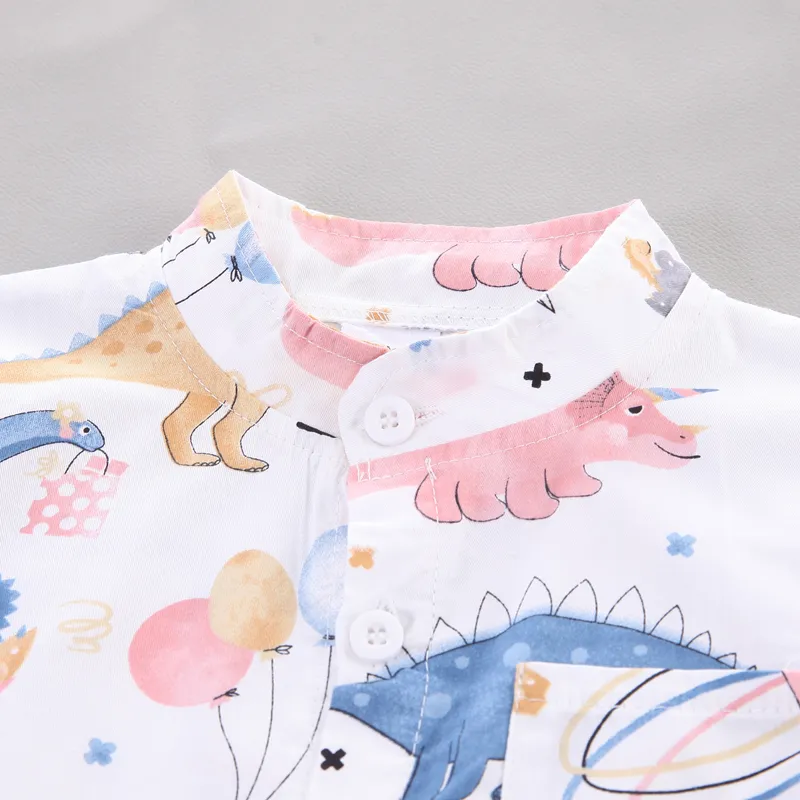 2pcs Toddler Boy Allover Dinosaur Print Short-sleeve Cotton Shirt and Denim Shorts Set  image 3