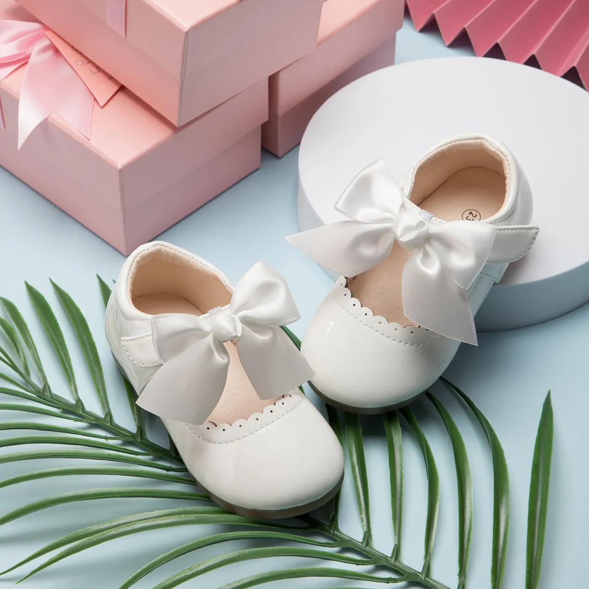 Toddler / Kid Wavy Edge Bow Ribbon Decor White Princess Shoes  big image 1