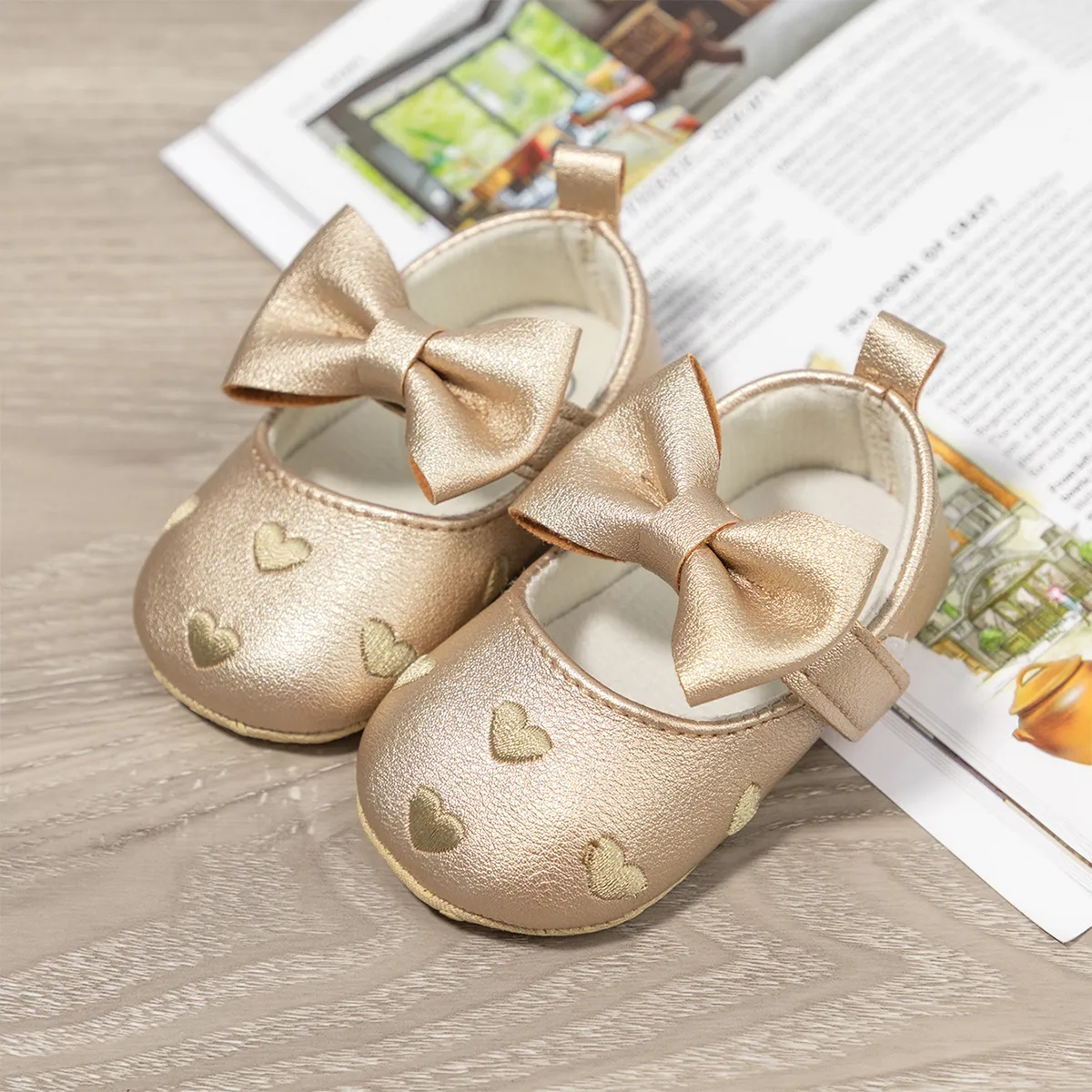 嬰兒 女 甜美 心形 學步鞋 金色 big image 1