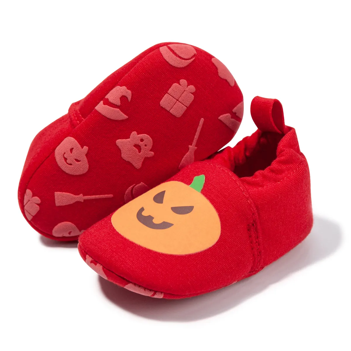 Halloween Baby Glow In The Dark Pumpkin Print Prewalker Shoes Red big image 1