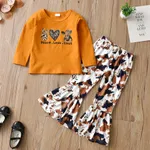 2-piece Toddler Girl Leopard Animal Print Long-sleeve Tee and Flared Pants Set Ginger