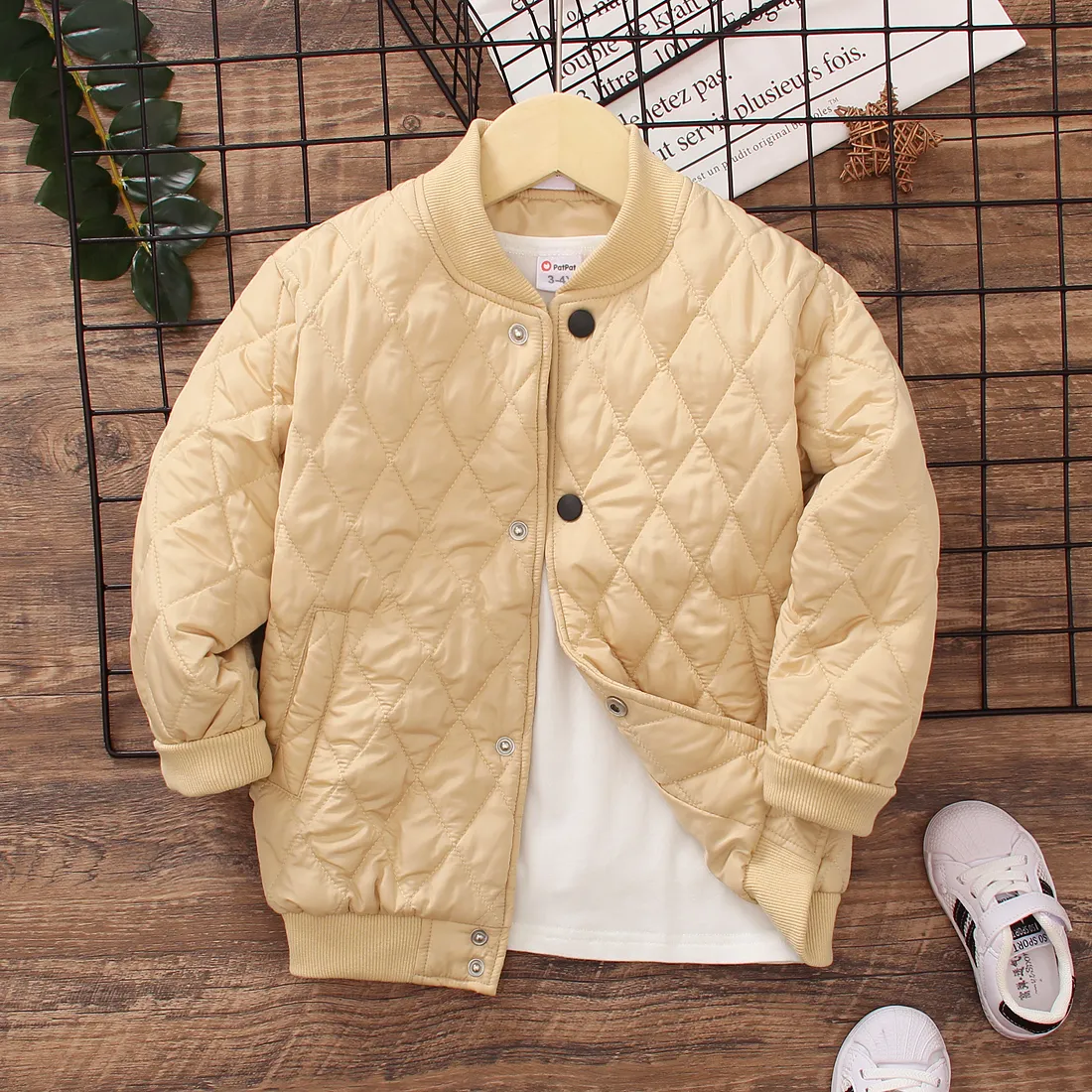 Toddler Boy Textured Button Design Khaki Padded Coat Khaki image 2