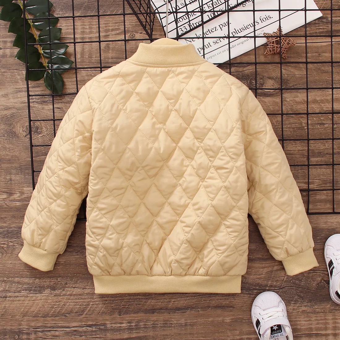 Toddler Boy Textured Button Design Khaki Padded Coat Khaki image 3