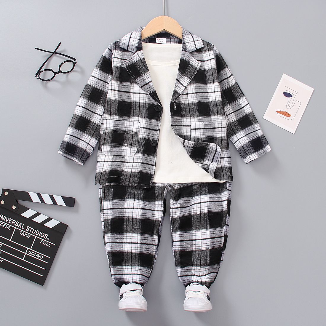 

2pcs Kid Boy Gentleman Suit, Plaid Blazer and Pants Party Set