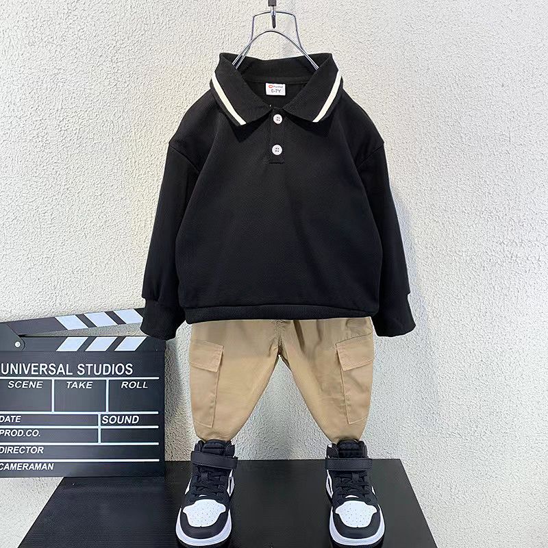 

2pcs Kid Boy Polo Sweatshirt and Cargo Pants Set