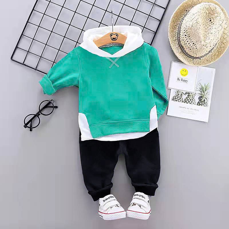 

2pcs Toddler Boy Trendy Faux-two Colorblock Hoodie Sweatshirt and Pants Set