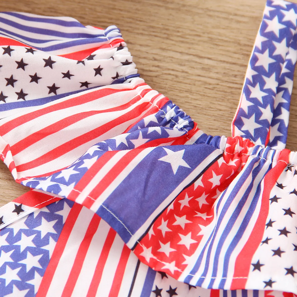 Independence Day 2pcs Toddler Girl Stripe Ruffled Cami Top and Ripped Denim Shorts Set Multi-color image 4