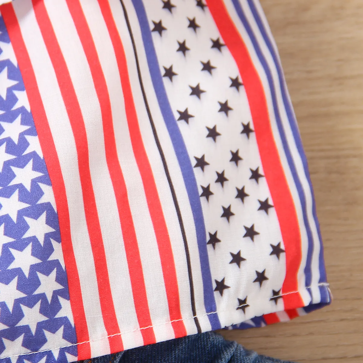 Independence Day 2pcs Toddler Girl Stripe Ruffled Cami Top and Ripped Denim Shorts Set Multi-color image 5