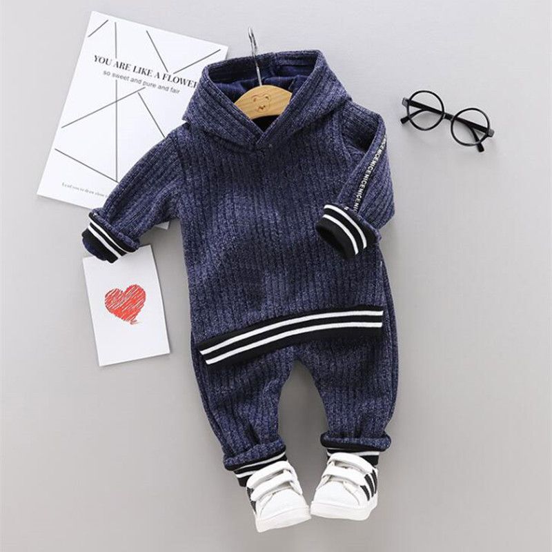 2-piece Toddler Girl/Boy Striped Knit Hoodie And Elasticized Pants Set