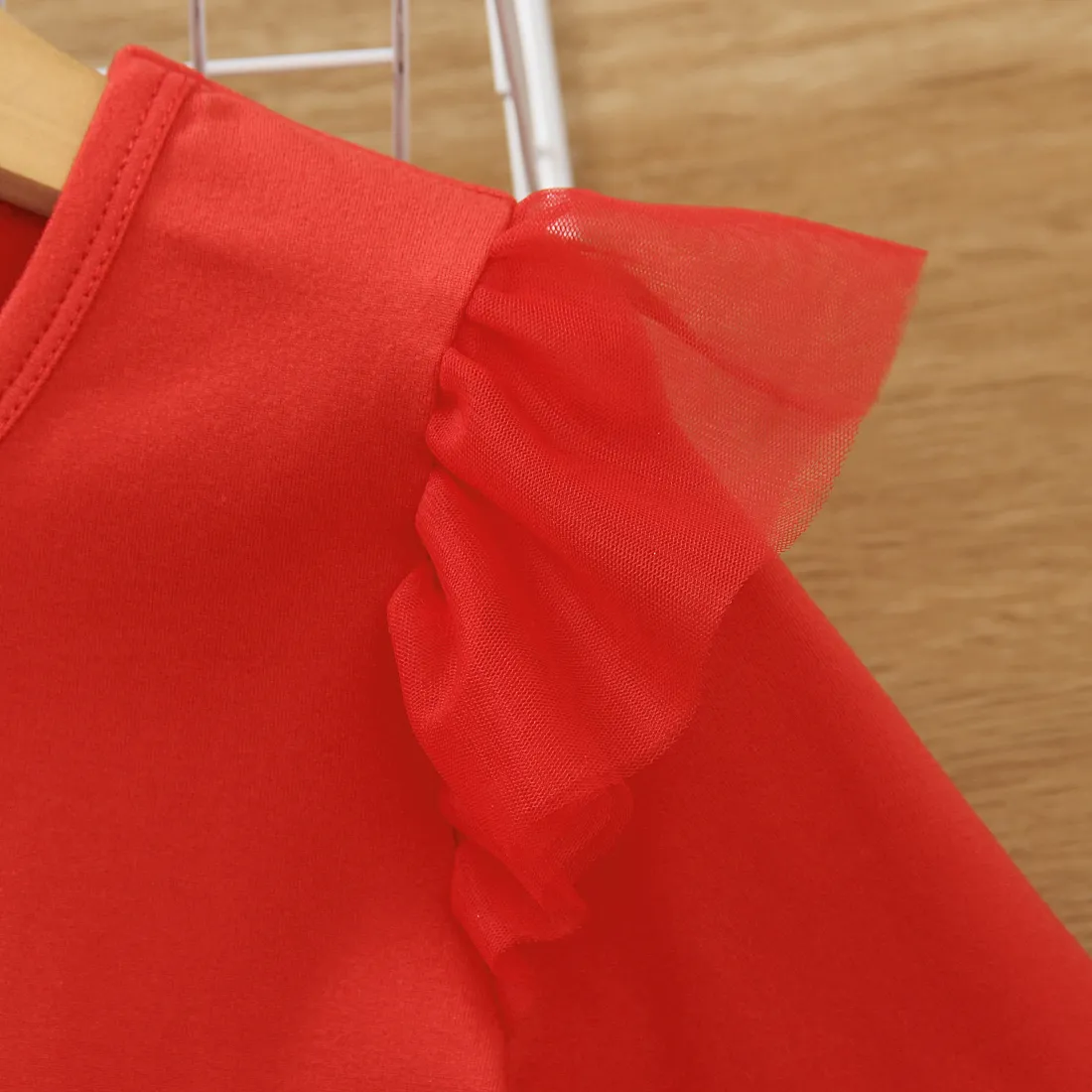 Toddler Girl Christmas Star Glitter Design Mesh Splice Red Dress Red image 3