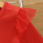 Toddler Girl Christmas Star Glitter Design Mesh Splice Red Dress  image 3