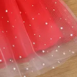 Toddler Girl Christmas Star Glitter Design Mesh Splice Red Dress Red image 5