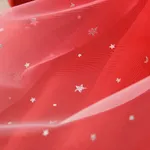Toddler Girl Christmas Star Glitter Design Mesh Splice Red Dress  image 6