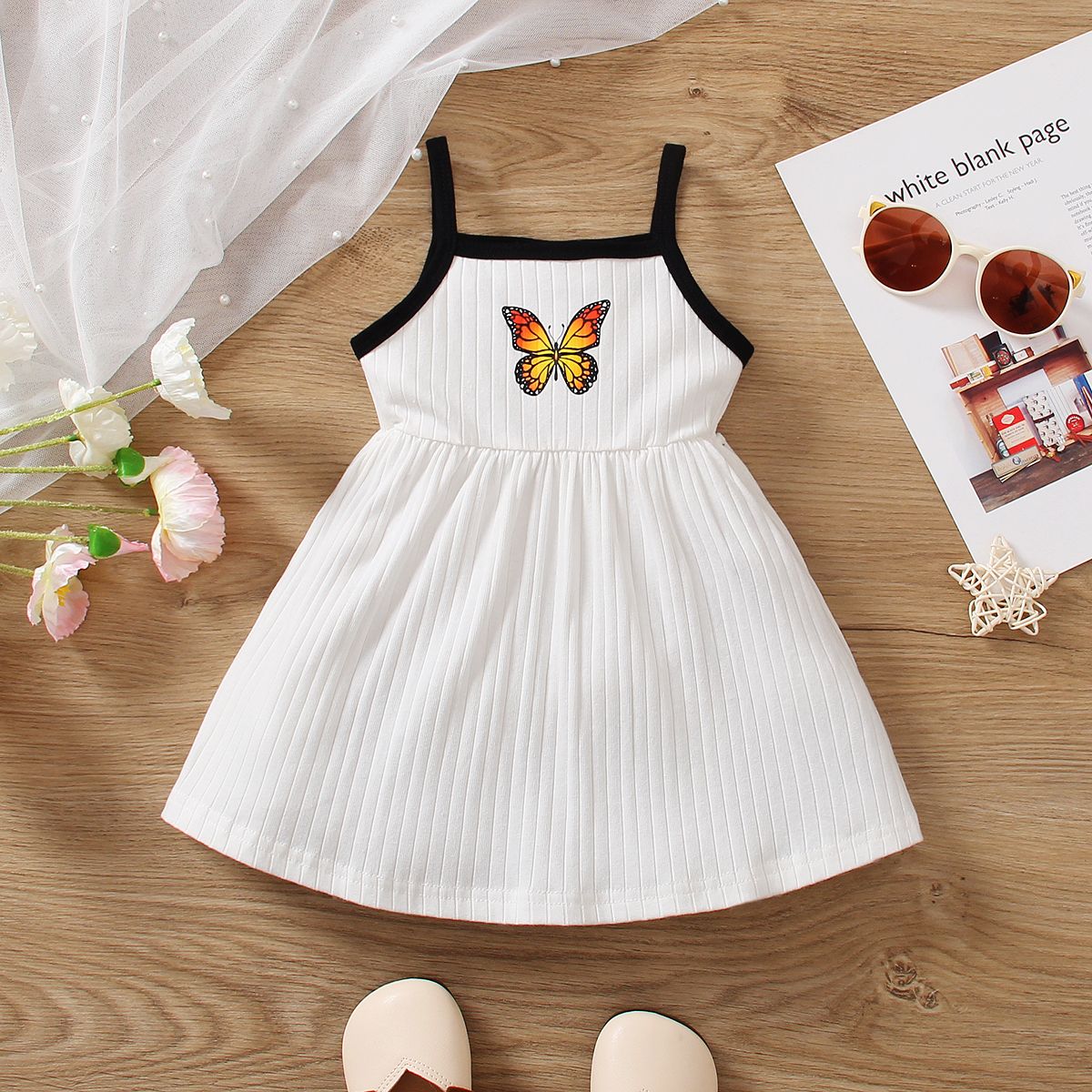 Baby Girl Butterfly Print Cami Dress/ Sandals