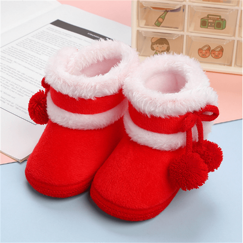 Christmas Baby & Toddler Pompom Decor Plush Prewalker Shoes