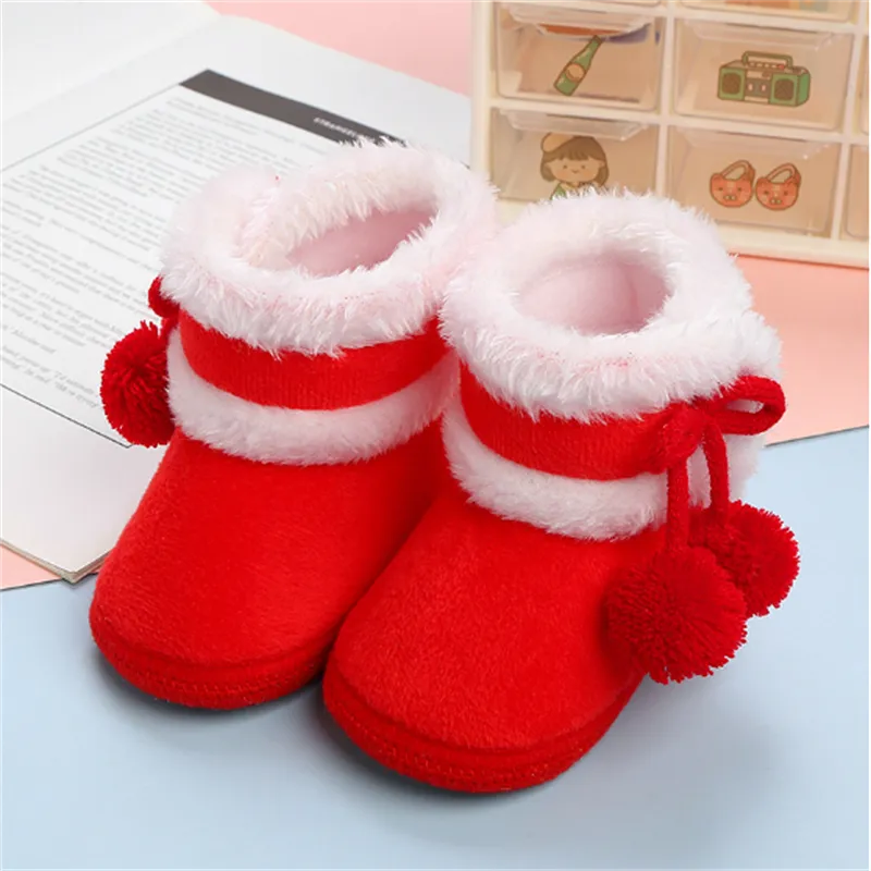 

Christmas Baby & Toddler Pompom Decor Plush Prewalker Shoes