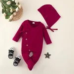 2pcs Baby Cotton Ribbed Solid Long-sleeve Footed Jumpsuit Set Burgundy