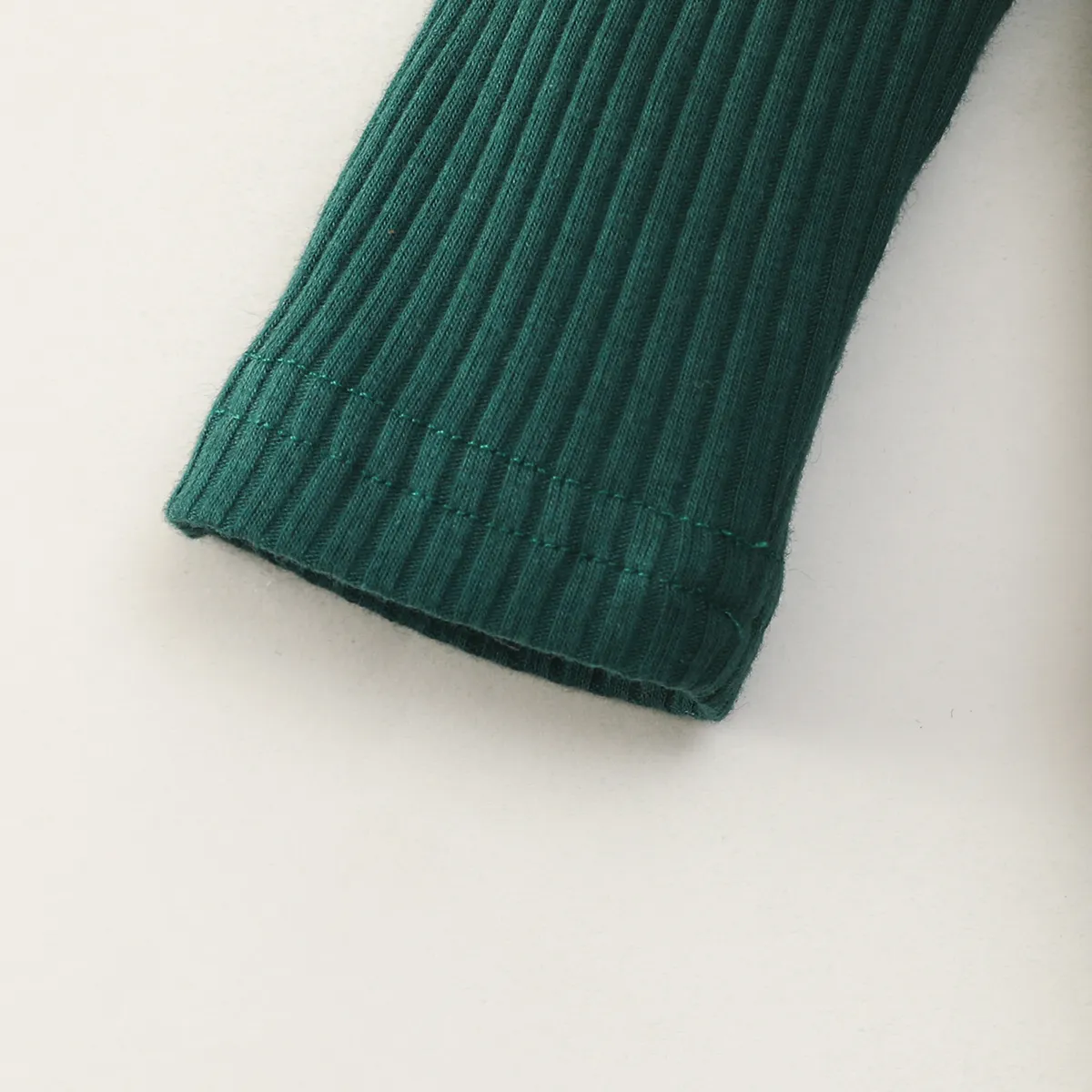 2pcs Baby Cotton Ribbed Solid Long-sleeve Footed Jumpsuit Set Green image 2