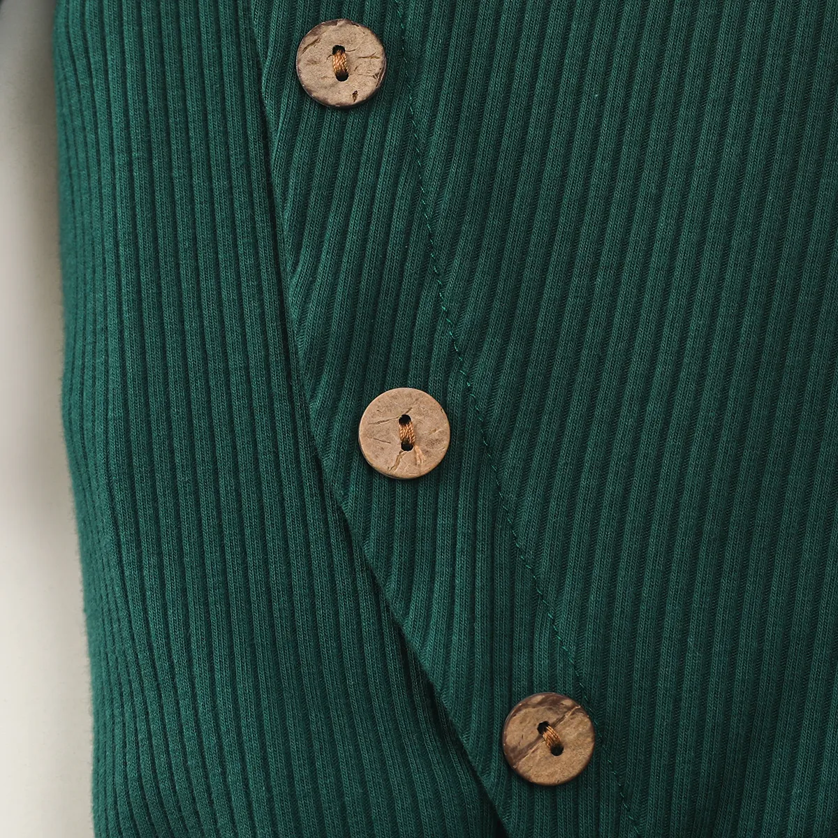 2pcs Baby Cotton Ribbed Solid Long-sleeve Footed Jumpsuit Set Green image 4
