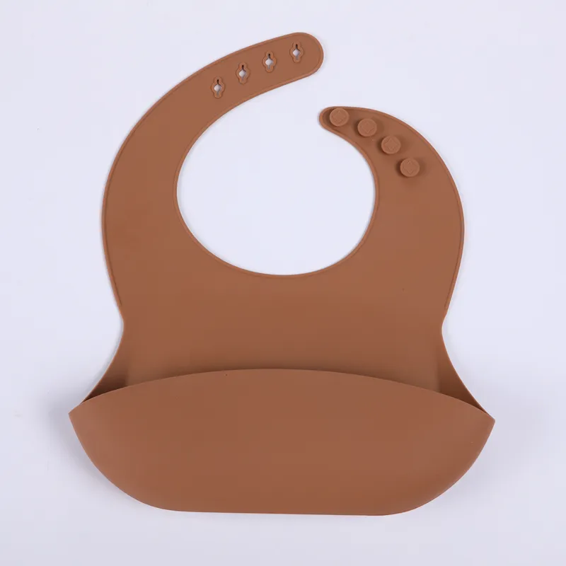 New Baby Soft Silicone Bib Cute Cartoon Feeding Stereo Waterproof Neonatal Adjustable Leak-proof Bib Rice Pocket Brown