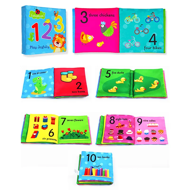 Cloth Baby Book English Alphanumeric Cloth book Touch and Feel Early Educational and Development Toy with Sound Paper 5 pages Blue big image 1