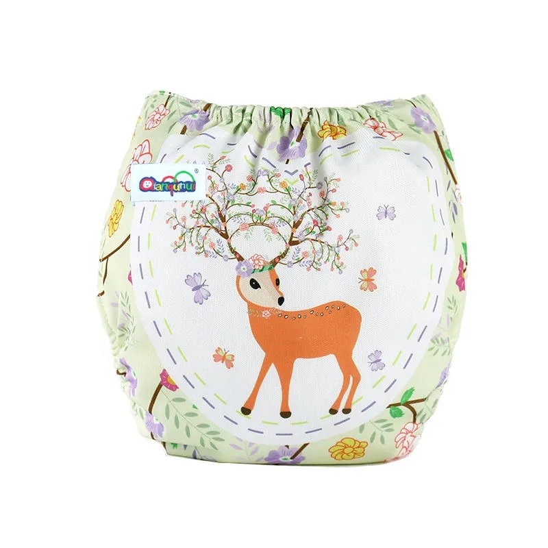 Baby Waterproof Cloth Diapers Printed Diapers One Size Pocket Baby Nappies Washable Cloth Diaper Cover Adjustable Eco-friendly Nappy Pale Green image 2