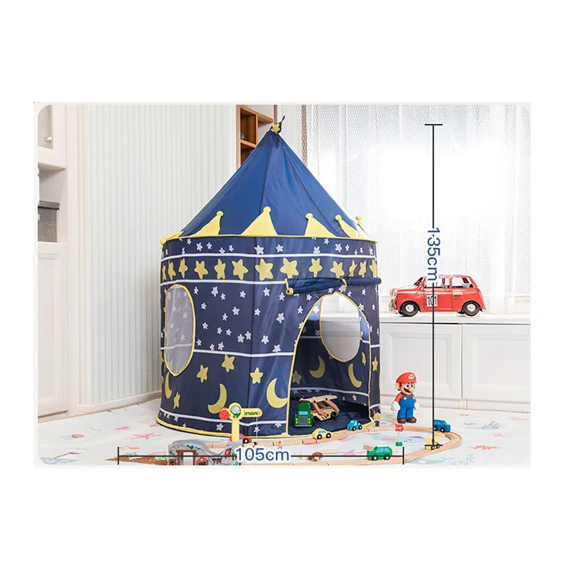 Kinderspielzelt verträumtes Grafikmuster faltbares Pop-Up-Spielzelt Spielzeugspielhaus für den Innen- und Außenbereich blau big image 1