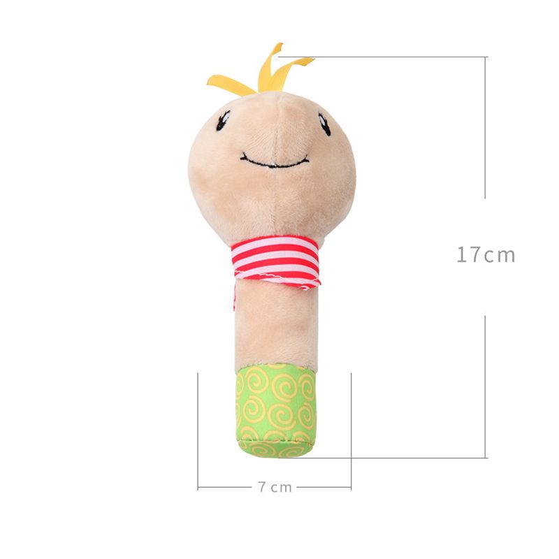 Baby Cartoon Animal Stuffed Hand Rattle with Sound Soft Plush Infant Developmental Hand Grip Toy Gif