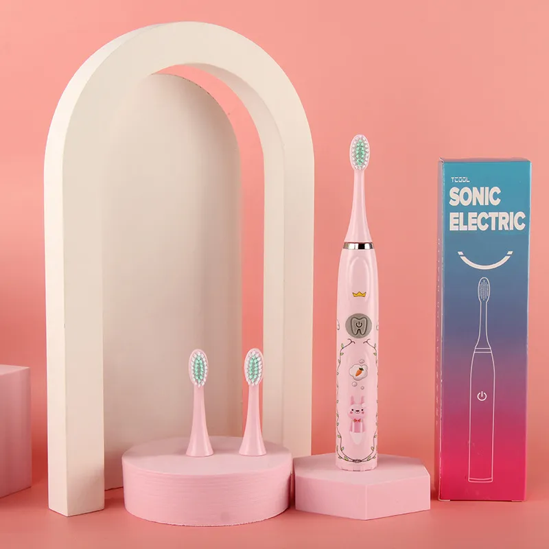 3-16Y Toddlers Kids Sonic Electric Toothbrush Cartoon Automatic Teeth Brush Teeth Cleaning Oral Care Pink