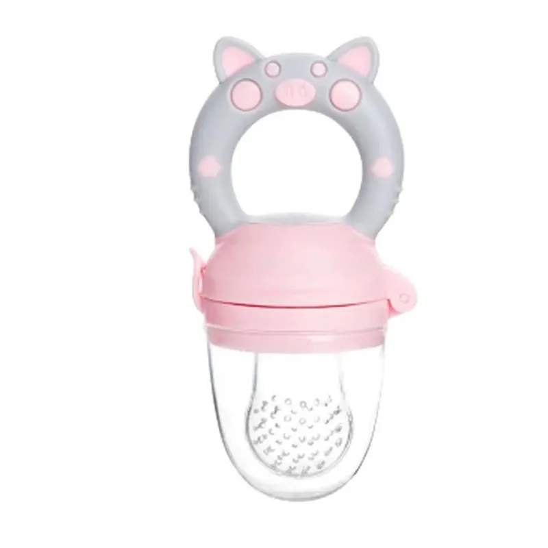 Baby Food Feeder Vegetable Fruit Chew Feeder Silicone Pacifier Infant Teething Toy Teether Massage Gums Pink
