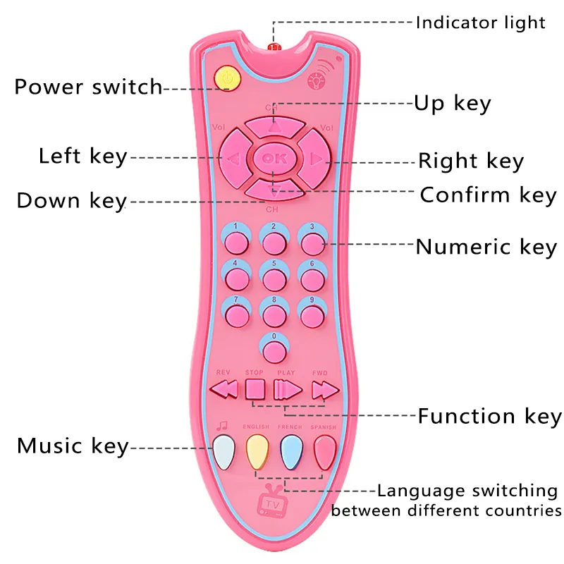 Baby Simulation Musical Remote TV Controller Instrument with Music English Learning Remote Control Toy Early Development Educational Cognitive Toys Pink big image 1
