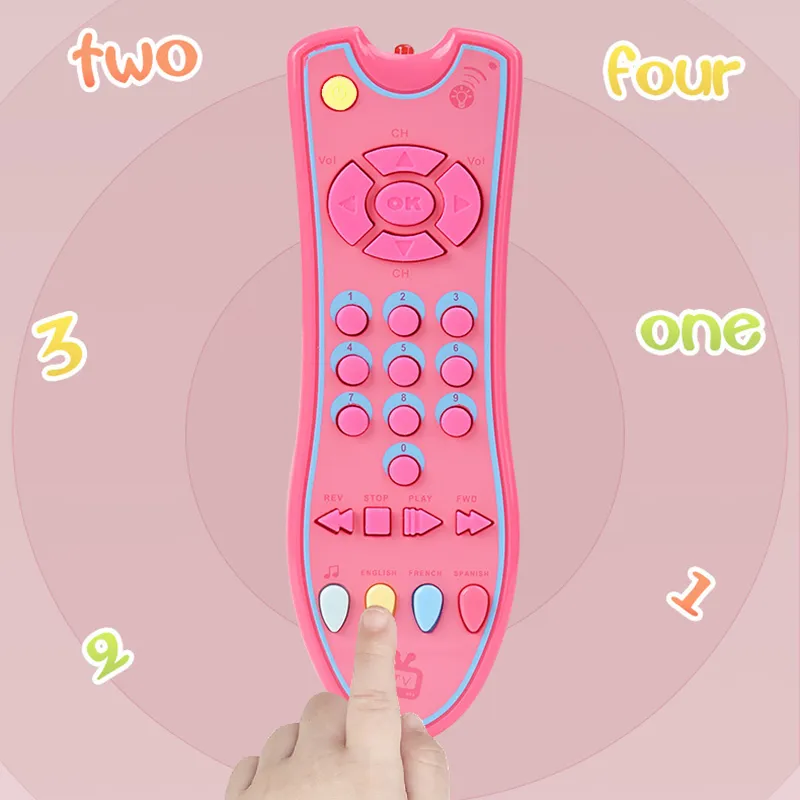 Instrumento de controle de tv remoto musical de simulação de bebê com música de aprendizado de inglês brinquedo de controle remoto desenvolvimento precoce brinquedos cognitivos educacionais Rosa big image 1