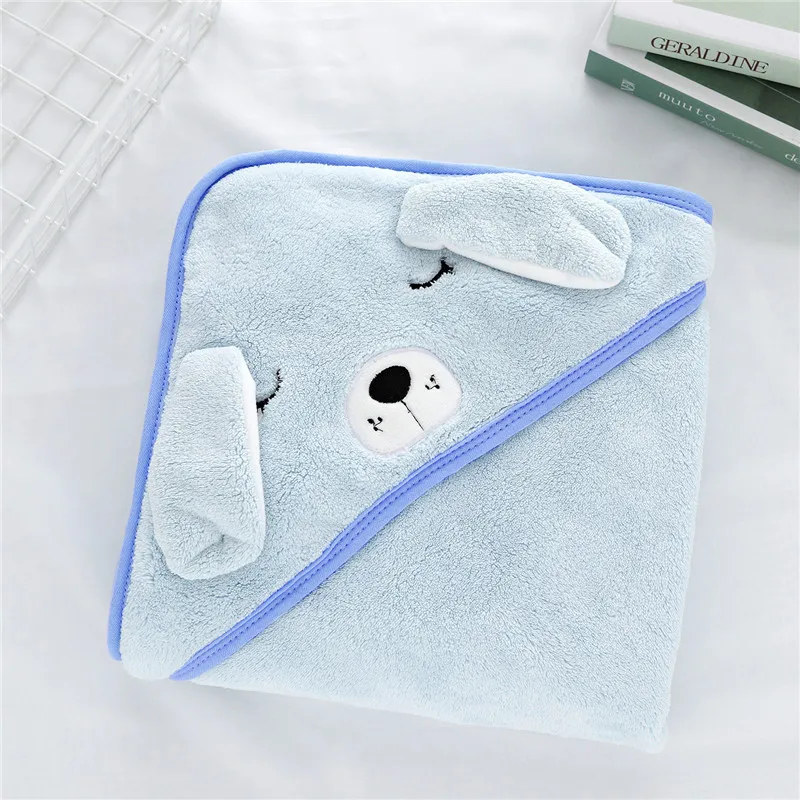Baby Hug Blanket Spring Winter Autumn Newborn Air Conditioner Quilt Bath Towel Coral Fleece Hat Wrap Warm Birth Blanket Gift Light Blue