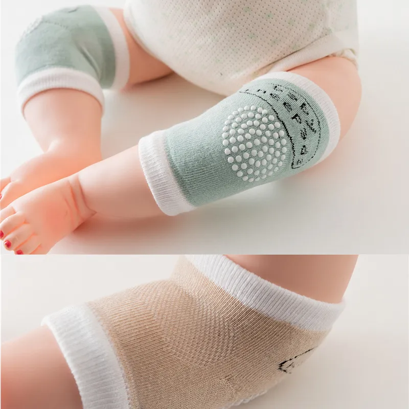 3 paires 100% coton bébé genouillères pour ramper anti-dérapant genou unisexe bébé tout-petits genouillères Vert big image 1