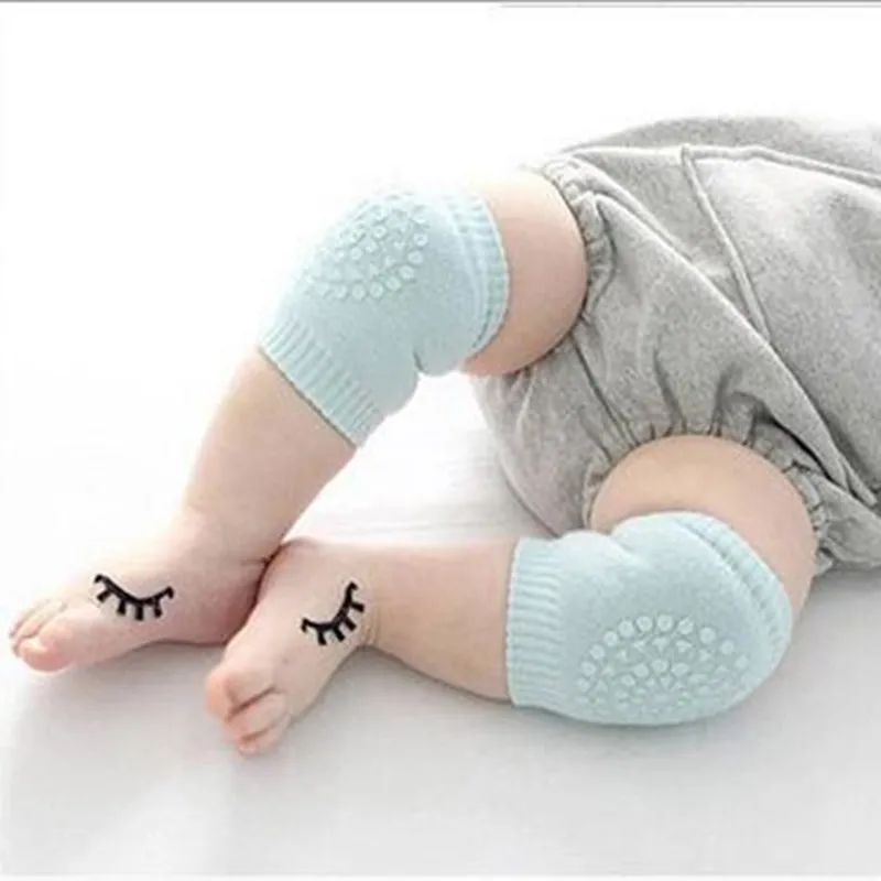 3-Pairs 100% Cotton Baby Knee Pads for Crawling Anti-Slip Knee Unisex Baby Toddlers Kneepads Green big image 1