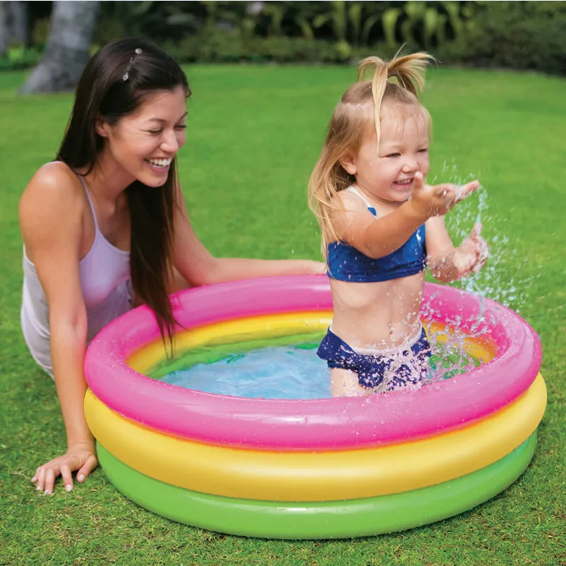 Inflatable Kiddie Swimming Pool Paddling Pool Water Pool Colorful 3 Rings Inflatable Baby Ball Pit P