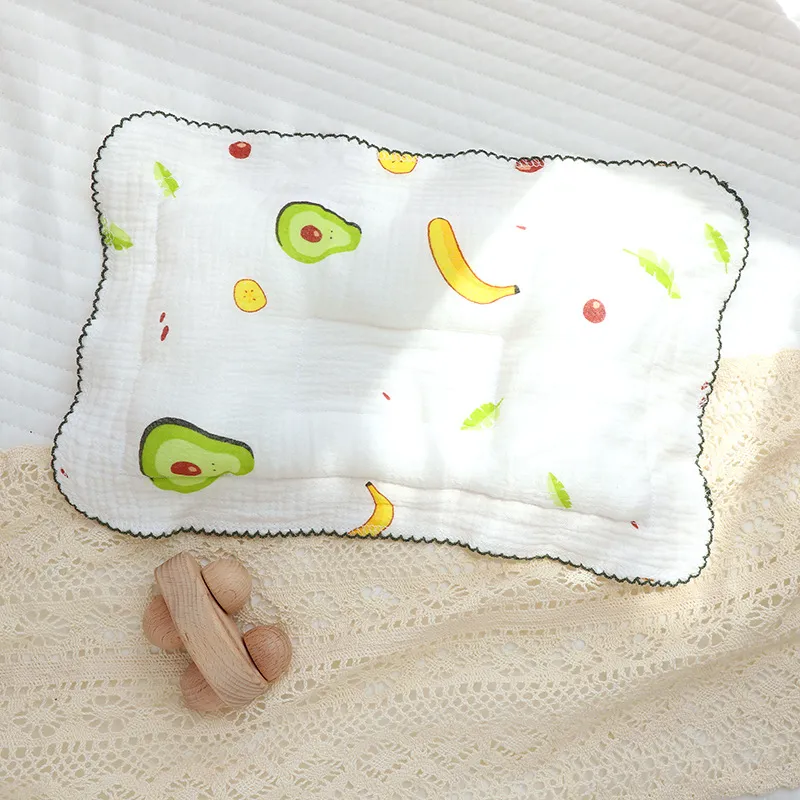Pure Cotton Baby Pillow Fruit Pattern Sweat-absorbing Breathable Sleeping Pillow to Help Prevent and Treat Flat Head Syndrome Green image 3