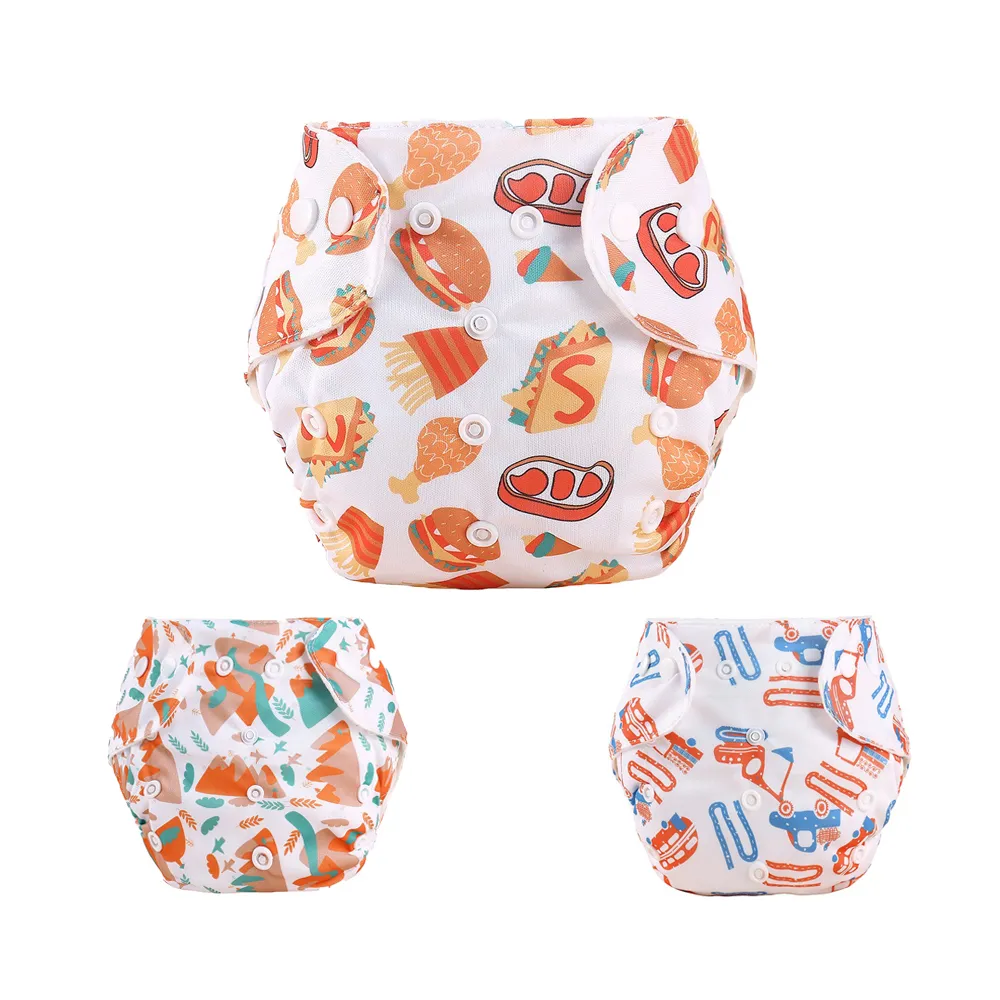 0-3Y Baby Snap Cloth Diapers Cartoon Pattern One Size Adjustable Reusable Waterproof Diaper big image 2