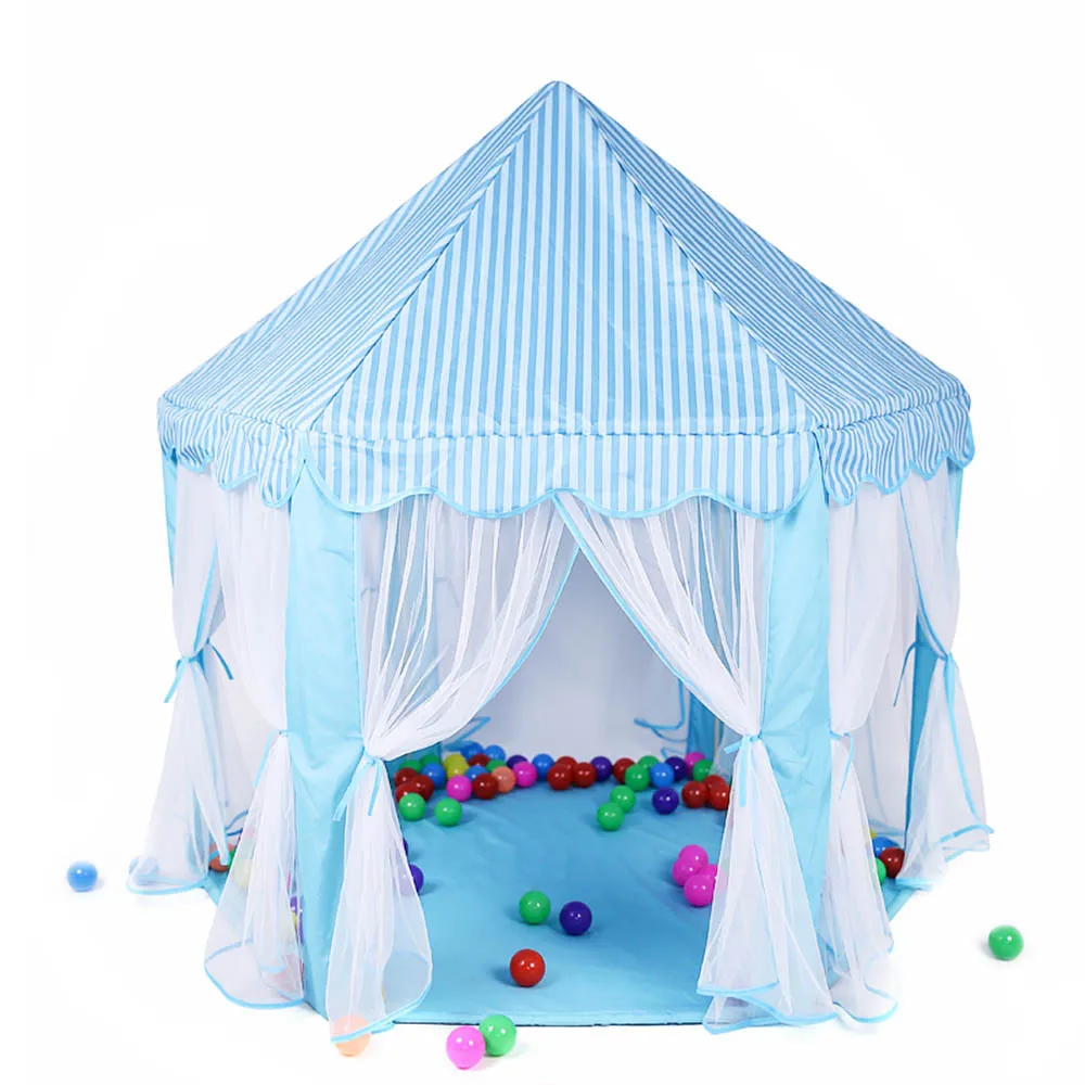 خيمة قلعة الأميرة للأطفال داخلي خيام للعب الجنية تصميم شبكي للتنفس ورائع أزرق big image 1
