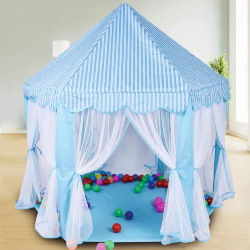 carpa castillo de princesa para niños de interior carpas de juego de hadas diseño de malla transpirable y fresco Azul big image 1