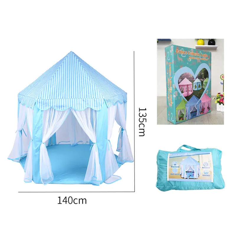 tenda de castelo de princesa para crianças tendas de jogo de fadas design de malha respirável e legal Azul big image 1