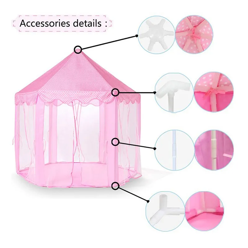 Princess Castle Tent Indoor Kids Fairy Play Tents Mesh Design Breathable and Cool Pink image 4