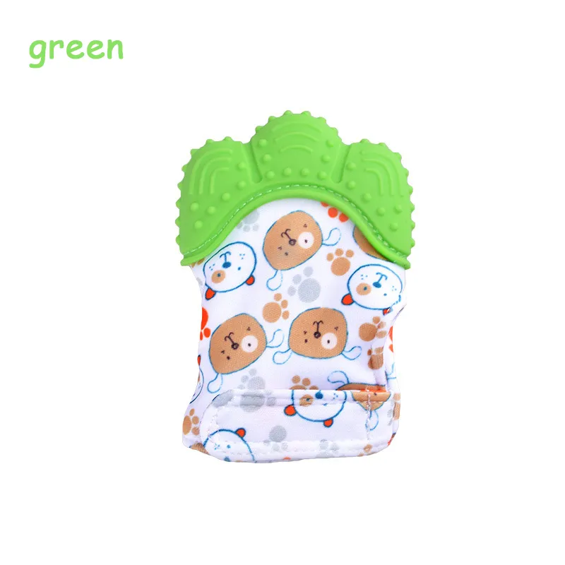 Baby Food-grade Silicone Teething Mitten Stimulating Teether Toy Soothing Teething Relief Massager Green big image 1