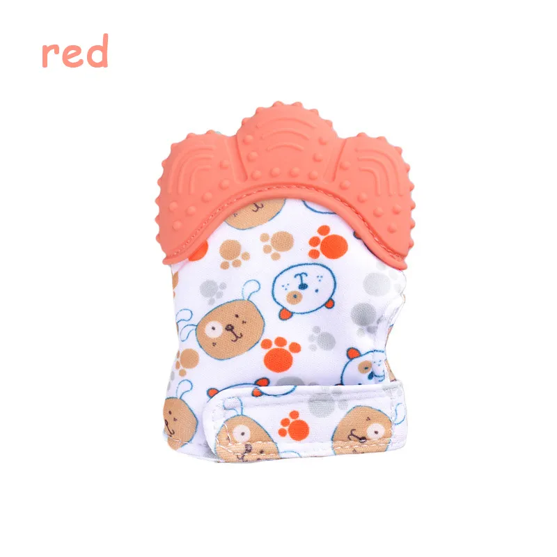 Baby Food-grade Silicone Teething Mitten Stimulating Teether Toy Soothing Teething Relief Massager Apricot
