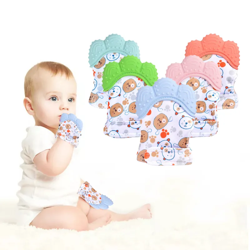 Baby Food-grade Silicone Teething Mitten Stimulating Teether Toy Soothing Teething Relief Massager Green image 5