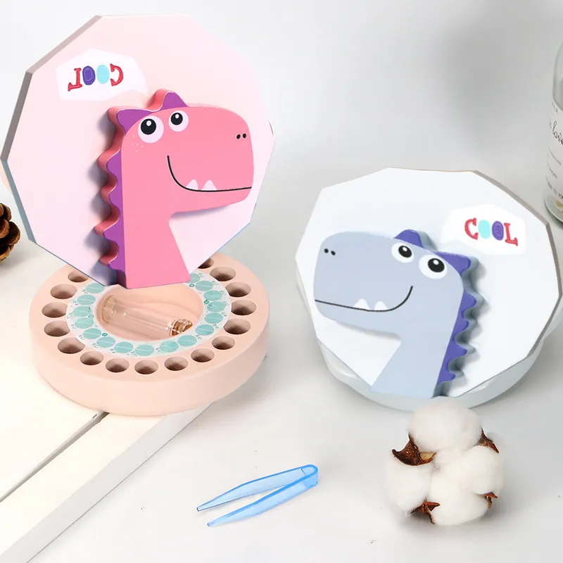 Baby Tooth Box Keepsake Dinosaur Pattern Tooth Organizer Storage Container with Tweezers & Lanugo Bottle to Keep the Childhood Memory big image 3