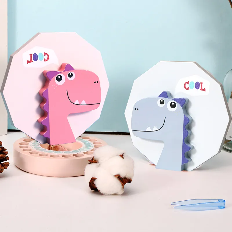 Baby Tooth Box Keepsake Dinosaur Pattern Tooth Organizer Storage Container with Tweezers & Lanugo Bottle to Keep the Childhood Memory big image 4