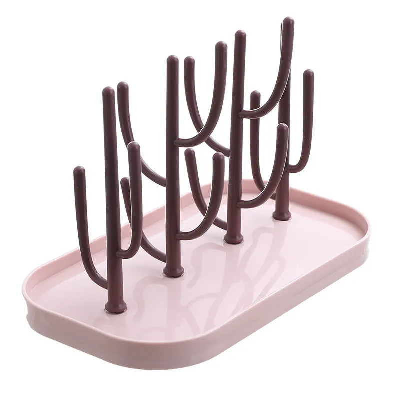 Rack de secagem de mamadeiras em forma de galho de árvore suporte para secador de garrafas recém-nascidas para copos de água de bico de garrafas Rosa big image 1